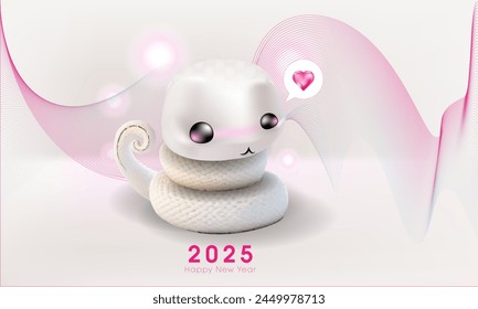 2025 year of snake design, cute design of snake 2025 with line blending, pink cartoon snake design for poster, greeting card, celebration card, background ,banner , etc