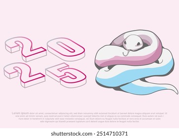 2025 year of snake design isolated in pink color , traditional Chinese vector designs with snakes. Lunar new year concept,