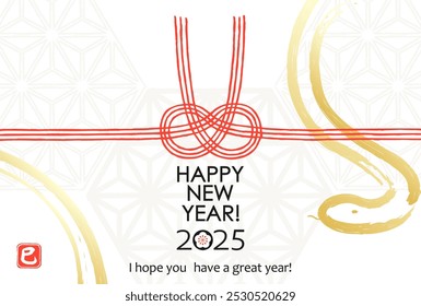 2025 Year of the Snake Japanese New Year's cards - Mizuhiki string decorations and hemp leaf patterns