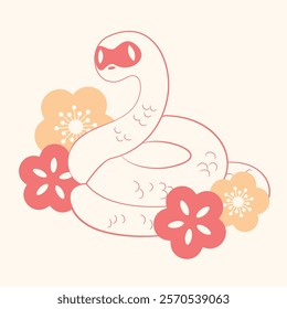 2025 Year of the Snake Lunar New Year's card template with snake. Red and gold Chinese New Year vector illustration.