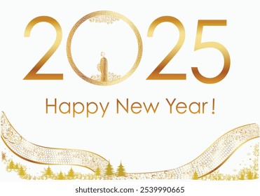 2025, Year of the Snake, New Year greeting card template. Festive gold pattern imitation snake skin. Symbol of the year. For writing congratulations. Digital vector 