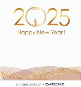 2025, Year of the Snake, New Year greeting card banner. Festive golden pattern imitation snake skin. Symbol of the year. For writing congratulations. Digital vector illustration 