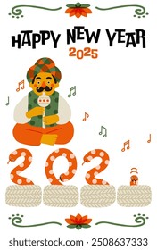 2025 Year of the Snake New Year's Card 　Comical Snake Charmer Illustration