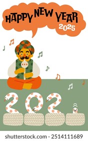 2025 Year of the Snake New Year's Card 　Comical Snake Charmer Illustration