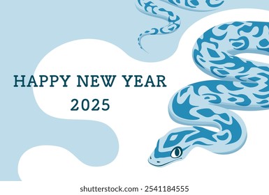 2025 Year of the Snake New Year's card. An exotic light blue snake. Postcard size, horizontal. Vector illustration.