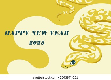 2025 Year of the Snake New Year's card. Auspicious golden snake that is likely to bring good fortune. Postcard size, horizontal.