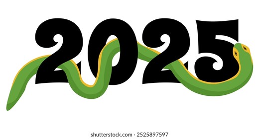 2025 año de la serpiente, número de año con simbolismo de reptil verde de la Ilustración vectorial del horóscopo oriental para el diseño