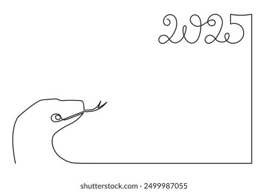 2025 year of snake one line art, hand drawn continuous contour.Holiday concept,festive New year chinese astrological horoscope, poisonous reptile serpent outline.Editable stroke.Isolated.Vector