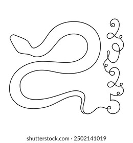 2025 year of snake one line art, hand drawn continuous contour.Holiday concept,festive New year chinese astrological horoscope, poisonous reptile serpent outline.Editable stroke.Isolated.Vector