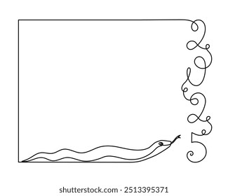 2025 year of snake one line art, hand drawn continuous contour.Holiday concept,festive New year chinese astrological horoscope, poisonous reptile serpent outline.Editable stroke.Isolated.Vector