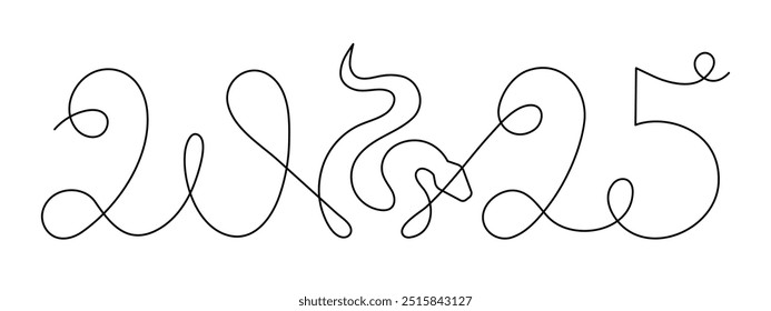 2025 ano de cobra uma arte de linha, desenhado à mão contorno contínuo.Conceito de férias,horóscopo astrológico chinês festivo ano novo, contorno de serpente réptil venenoso.AVC editável.Isolated.Vetor