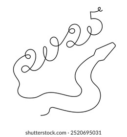 2025 year of snake one line art, hand drawn continuous contour.Holiday concept,festive New year chinese astrological horoscope, poisonous reptile serpent outline.Editable stroke.Isolated.Vector