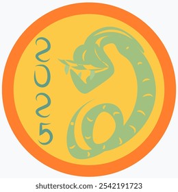 2025, year of the snake, round icon, symbol of the New Year. Gift, vector illustration.