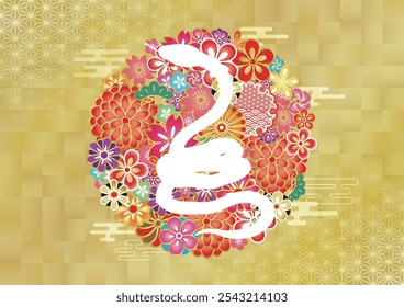 2025 Year of the Snake Simple Japanese Pattern Snake Silhouette Nengajo Background Frame