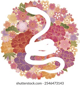 2025 Year of the Snake Simple Japanese Pattern Snake Silhouette Nengajo Background Frame