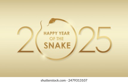 2025, The Year Of The Snake, Vector Gold Symbol Logo With New Year Greetings On Champagne Gold Background.