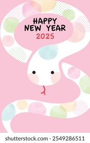 2025 Year of the Snake Watercolor Dot Pattern Snake New Year's Card　