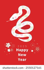 2025 Year of the Snake Watercolor Dot Pattern Snake New Year's Card