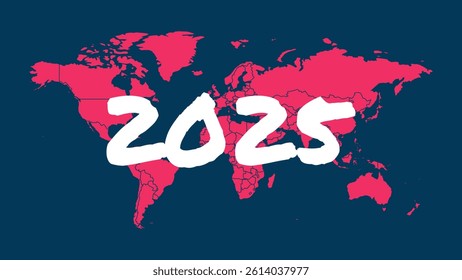 2025 year symbol. World map vector background. Illustration for business, infographic element, global presentation, web design, media, news, blog, report