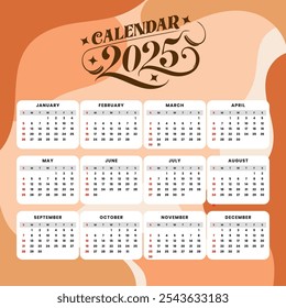 Plantilla anual del calendario 2025 con estilo atrevido y moderno