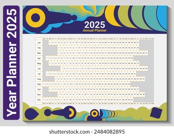 Jahresplaner 2025. Moderner Kalender-Zeitplan für 2025 für Office und Study Organizer.