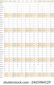 Jahreskalender 2025, 12 Monate großer Minimalplaner Montag Start in vertikaler Porträt-Ausrichtung