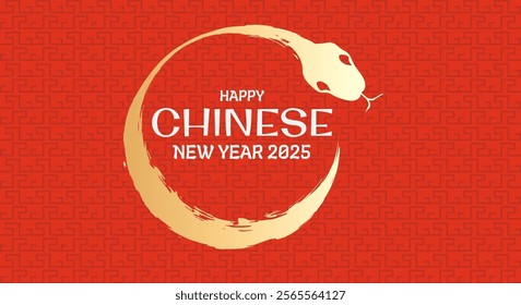 2025 Years of the Snake Chinese New Year's banner. snake brush gold color. asia oriental traditional greeting card. Chinese zodiac Snake symbol