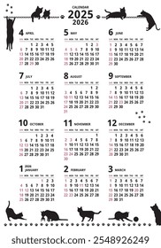 2025-2026 Annual calendar
Starting in April 
Cat silhouette
Vertical