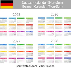 2025-2028 German Type-1 Calendar Mon-Sun on white background