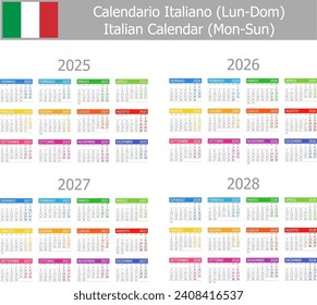 2025-2028 Italian Type-1 Calendar Mon-Sun on white background