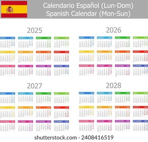 2025-2028 Spanish Type-1 Calendar Mon-Sun on white background svg