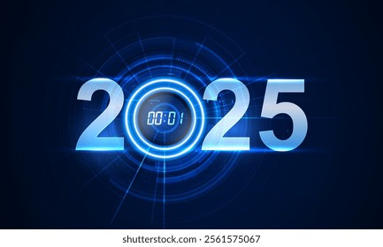 2025with Abstract Futuristic Technology Background with Digital number timer concept and countdown, vector transparent	
