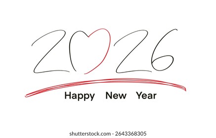 2026 2025 love heart shape line red black color object icon symbol sign happy new year 2025 2026 time calendar celebration festival 2026  happy new year merry christmas gift banner graphic design 2026