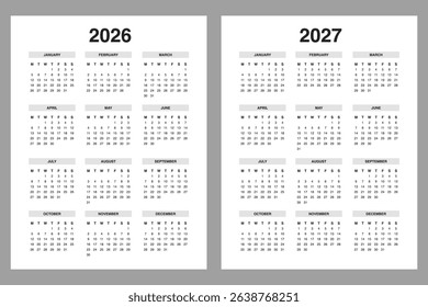 2026 2027 Portrait Yearly calendar, monday start