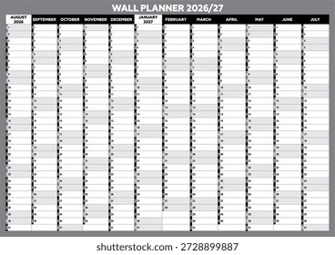 2026 2027 Wall Planner A1 Mid Year Academic Calendar Annual Study Chart Grande Planificador Anual Aug to Aug Año Académico Completo Planificación Organizador Escuela Oficina Trabajo Póster
