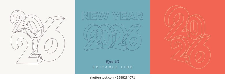 2026 3D line number with editable line. Happy New Year 2026