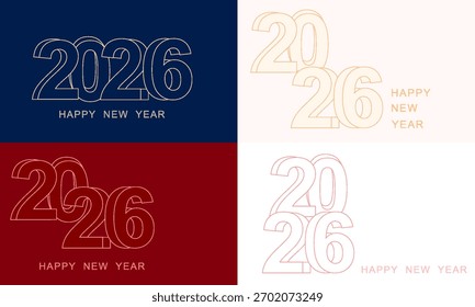 2026 3D number card set, New Year line art logo poster. vector illustrations