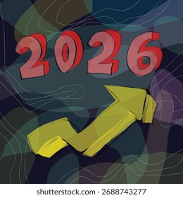 2026 3d text with arrow up abstract liquid shapes.eps