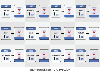 2026 todo el mes inicio de la hora y el día cuenta regresiva icono de Ilustración vectorial conjunto. Plantilla de recordatorio de calendario