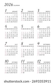 2026 Annual Calendar
Simple Vertical
