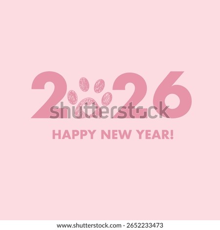 2026 baby pink colored text with hearts. Happy new year greeting card