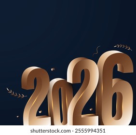 2026 background, banner. Happy new year 2026 cover banner with numbers in big font and bronze colour. New year celebrations, wishing cover banner template.