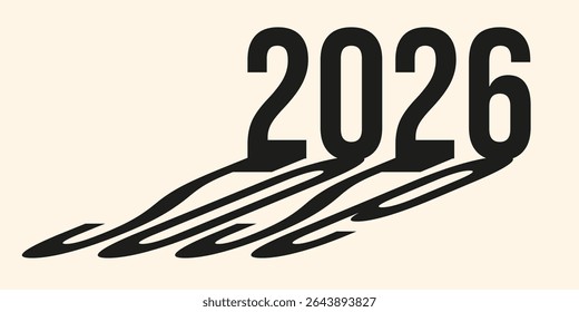 2026 banner. Vector illustration of simple black 2026 numbers and reflection isolated light background. Perfect modern 2026 Calendar cover print web banner template design. EPS 10