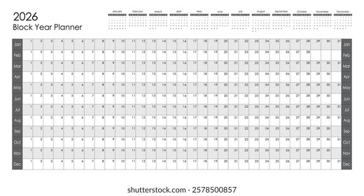 2026 Block year planner. Vector design.