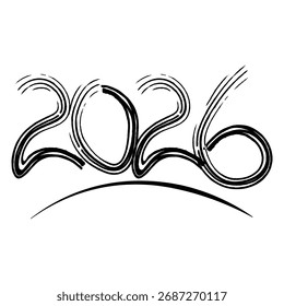 2026 Pinselschrift-Vektor | Handgezeichnetes Frohes neues Jahr Graffiti Style Design Element | Sketchy Black Ink Kalender Nummer Typografie