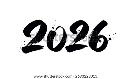 2026 brush stroke numbers with ink splatters year