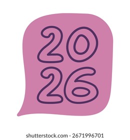2026. Nuevo año. Ilustración plana dibujada a mano. Mejor para el diseño de pegatinas.