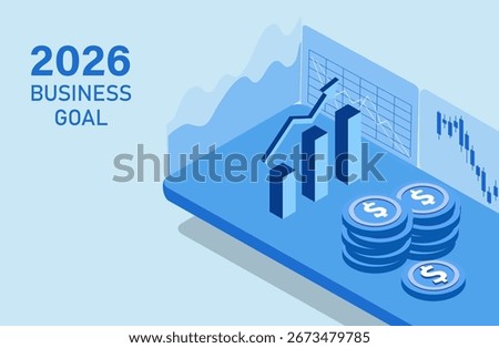 2026 business goal concept vector illustration. Business investment profit, achievement and success