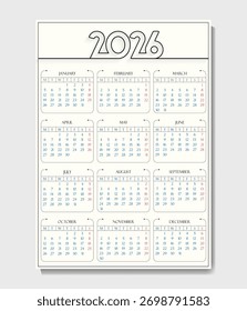 Calendario 2026 Tamaño A4 Mes completo simple