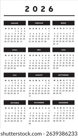 2026 Calendar with Boxes in Black and White Colors 3 Columns - German